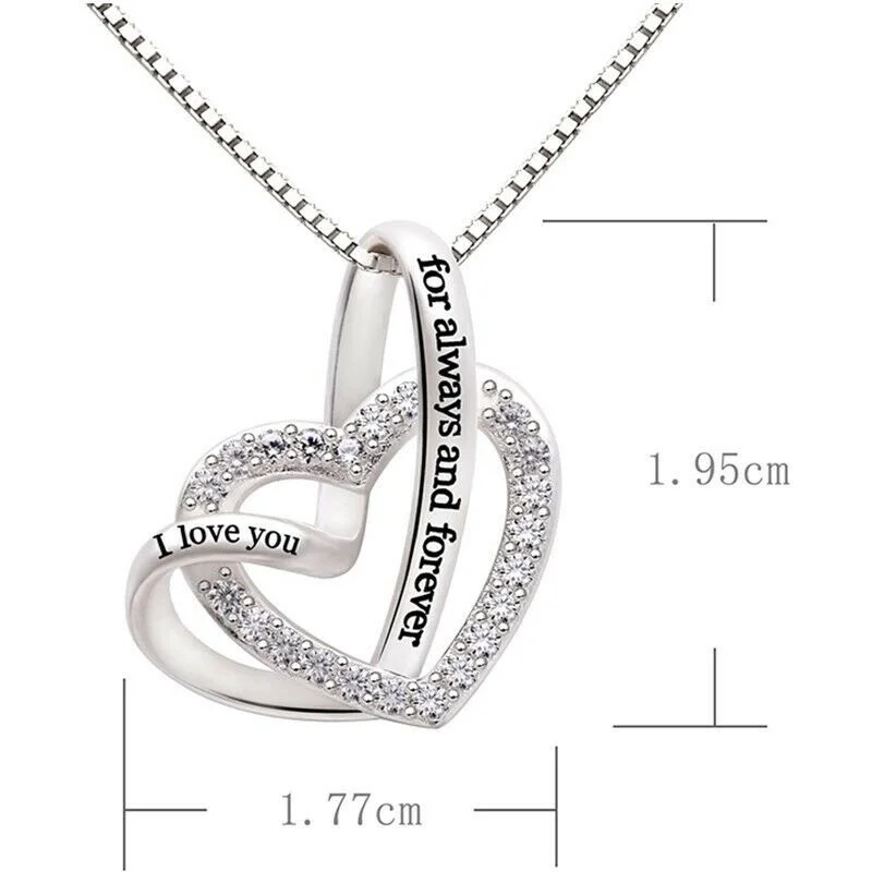 Серебряное ожерелье с сердцем из циркония I Love You for Always and Forever |