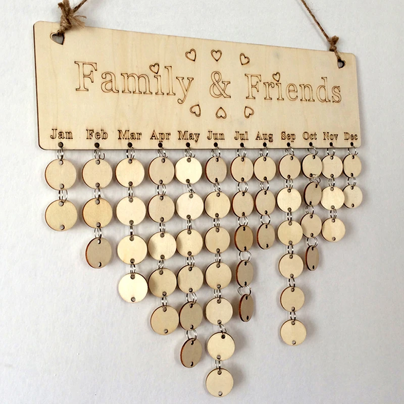 

DIY Wooden Calendar Friends&Family Heart Printed Wall Calendar Sign Special Dates Reminder Board Home Hanging Decor Gifts