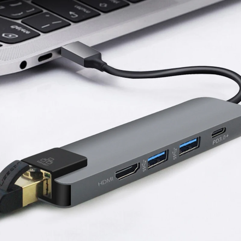 USB C Type концентратор к 3 0 HDMI PD зарядка RJ45 Gigabit Ethernet адаптер Type-C 5 в 1 конвертер для