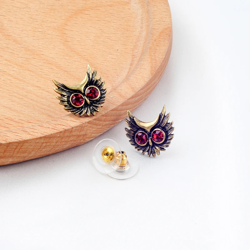 Винтажный Золотой Цвет Изысканный красный кристалл глаза Ночная Сова серьги