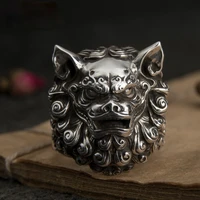 lion rings domineering silver color tang shi lion rings animal ring for men women adjustable opening finger ring wedding jewelry
