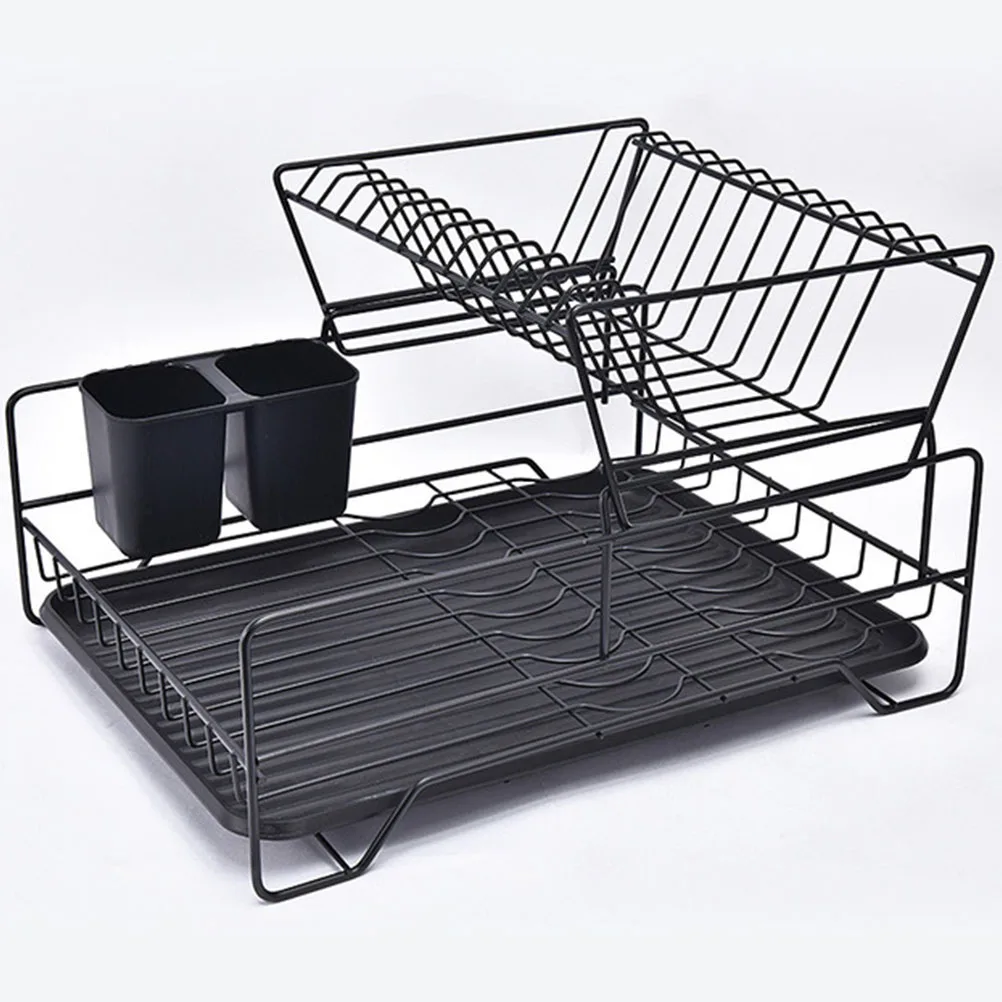 

1pc Kitchen Multifunctional Double Layers Bowl Plate Draining Rack (Black)