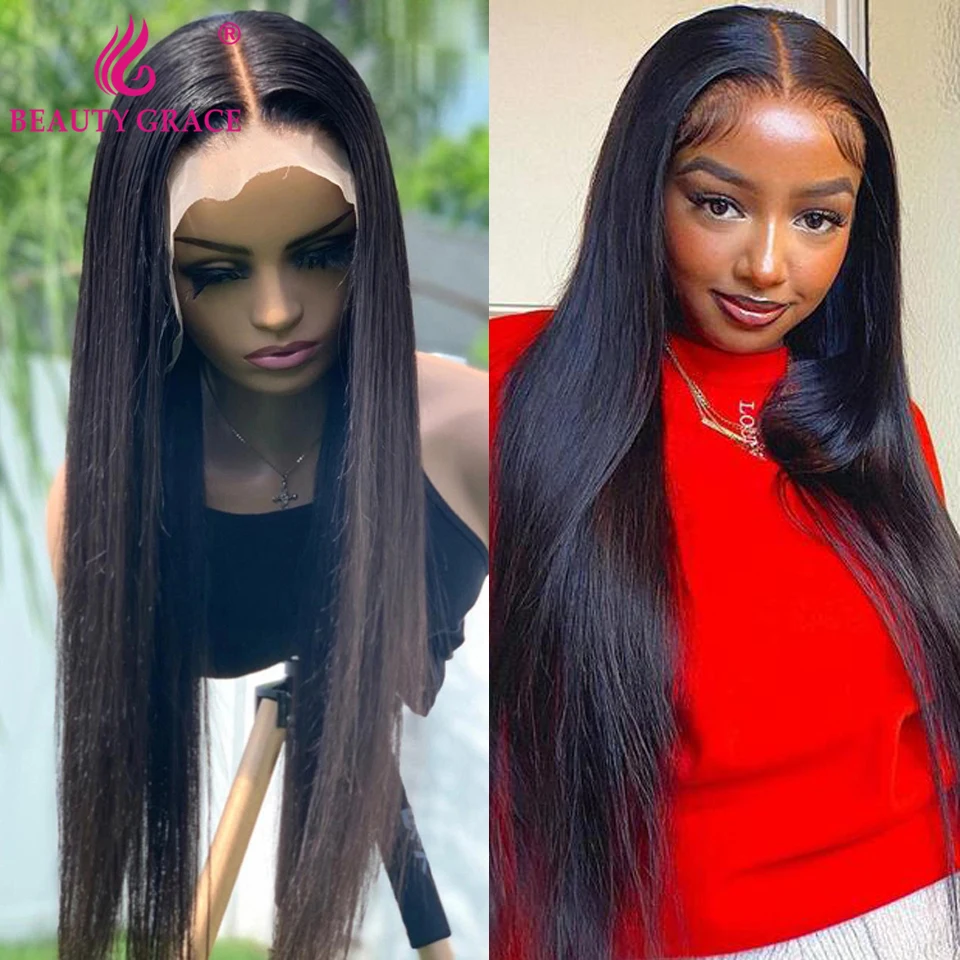 30 Inch Lace Front Wig Brazilian Bone Straight Human Hair Wig Pre Plucked T Part Lace Frontal Wig 4X4 Lace Closue Wigs For Women