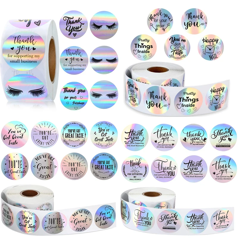 

500PCS Thank you stickers You've Got Great Taste Holographic Silver Rainbow Stickers Gift Seal Labels For Envelope Shop Wrapping