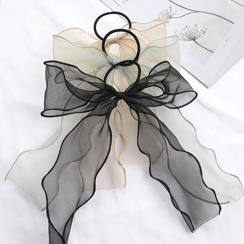 

Sweet Big Bow Organza Streamers Hair Scrunchies Soft Ponytail Elastic Hair Ties Rope Girls Hair hair accesories