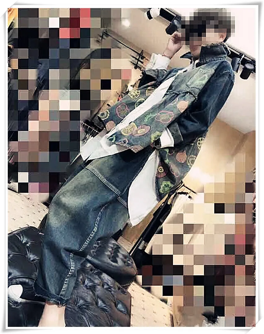 

QING MO Fruit Printed Women Coat 2021 New Fashion Women Denim Coat Female Patchwork Coat Personality ZQY7010