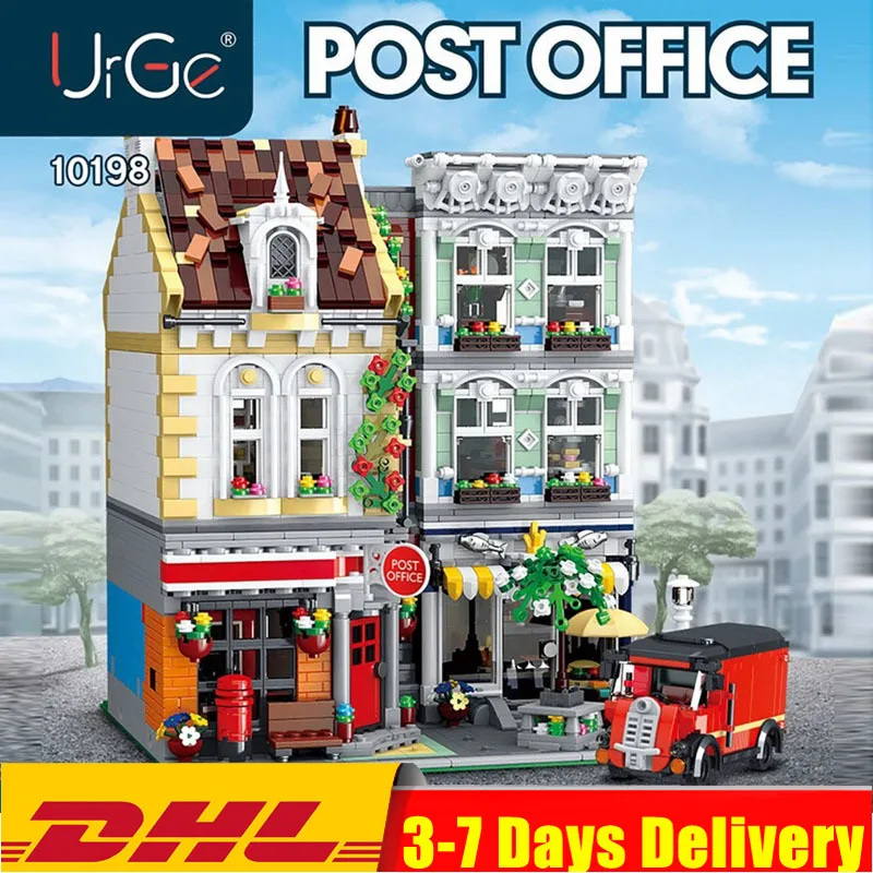 

IN STOCK 10198 3716pcs City Street Series Brick Square Post Office MOC 22101 Building Blocks Toys for Kids DIY Education Gifts