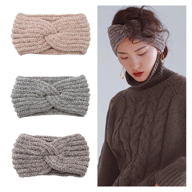 Повязка для волос с перехлёстом из акриловой пряжи спортивная повязка на голову