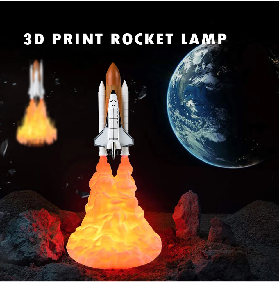 USB перезаряжаемая 3D печать Лунная лампа ракета космический челнок лампа Настольные лампы для гостиной спальни прикроватный домашний декор