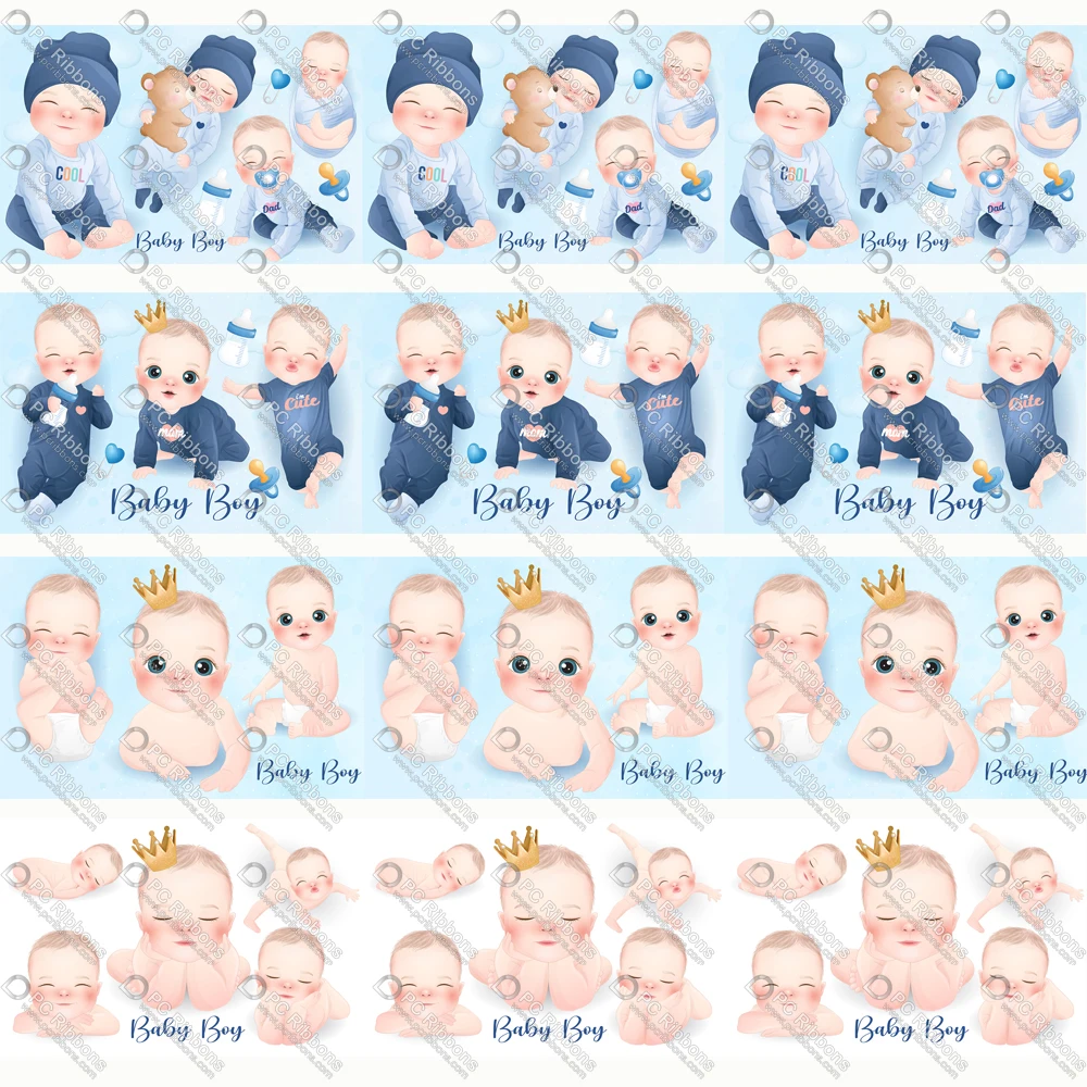

Cute Baby Boy 1-1/2" Printed Lanyard/Grosgrain/Satin Design Customized Ribbon for Bow DIY Hair Craft Supplies Sewing