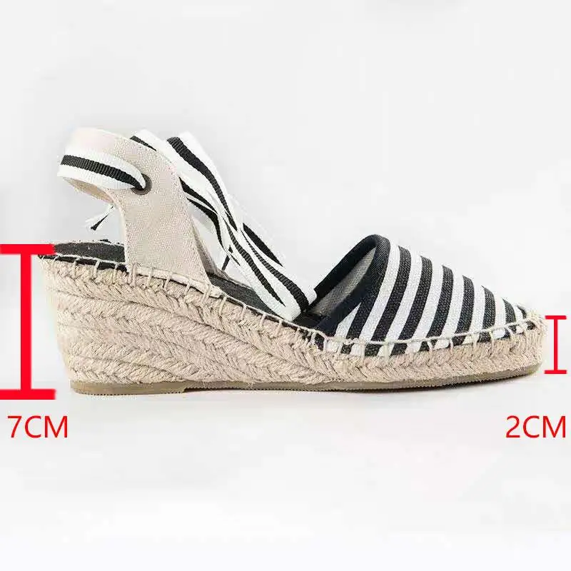 

Female Sandal Flax Clogs Wedge Strappy Heels Straw Shoes Women Espadrilles Platform Round Toe Shallow Mouth Girls Linen Lace Up