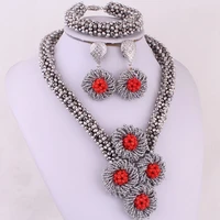 dudo african jewelry set silver and red nigeria jewelry set 4 colors beaded jewellery set indian handmade flowers 2021