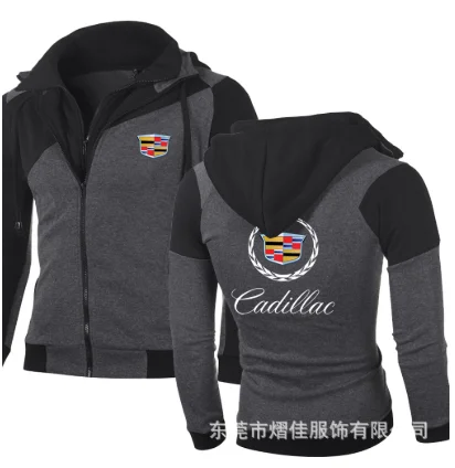 

2020 NEW Men Fashion Long Sleeve Jacket for Cadillac Double Zipper Jacket Cotton Pullover Fleece Sweatshirts Coat
