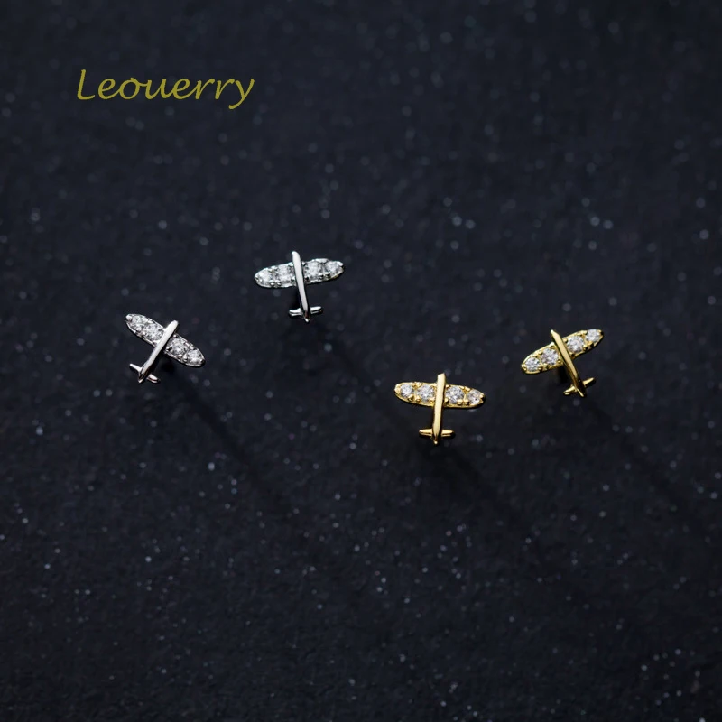 Leouerry 925 пробы серебряные мини милые маленькие серьги-гвоздики с самолетом для