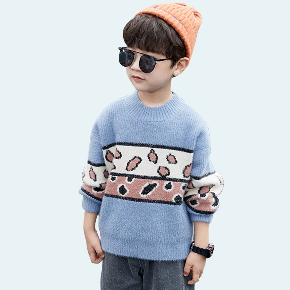 Свитера для мальчиков свитер в стиле пэчворк вязаный детский джемпер с круглым