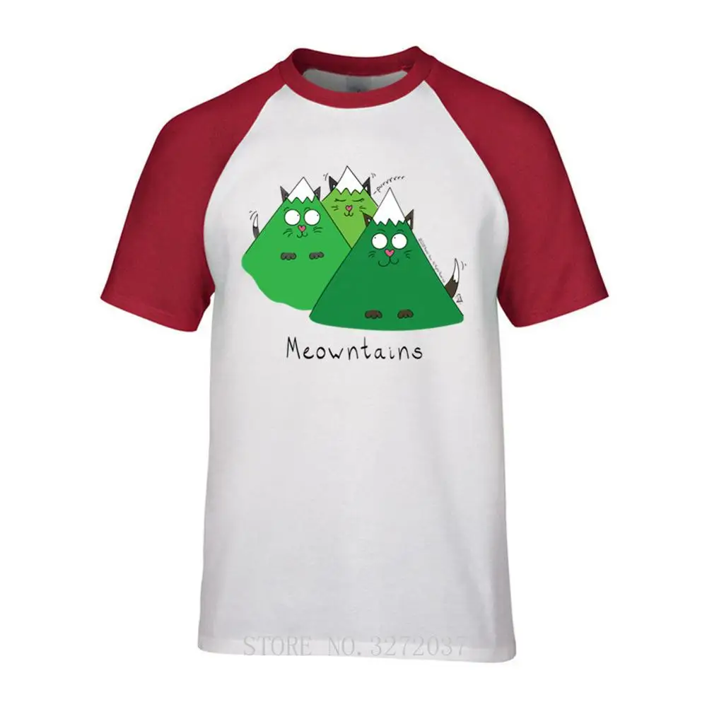 Meowntains-футболка с принтом горы для мужчин 100% хлопок круглым вырезом коротким