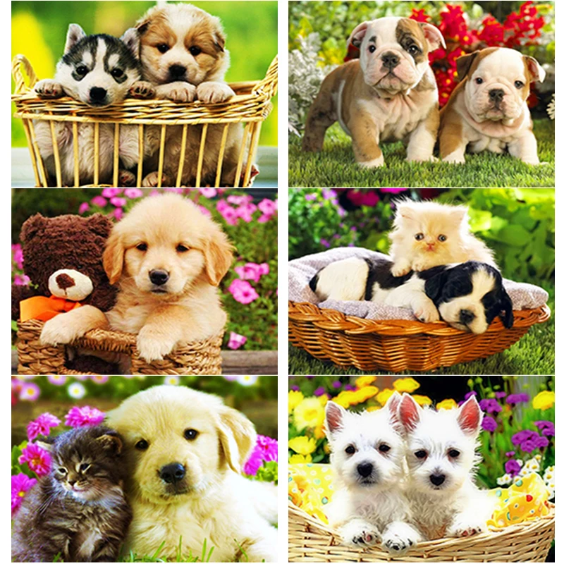 

New 5D DIY Diamond Painting Animal Cross Stitch Cats Dogs Diamond Embroidery Full Square Round Drill Home Decor Manual Art Gift
