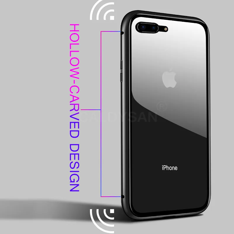 Металлический чехол с магнитной адсорбцией для iPhone 6 6s 8 7 Plus X XS MAX XR стеклянная