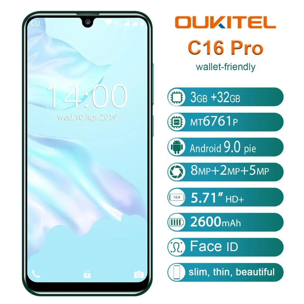 Мобильный телефон Oukitel C16 Pro экран Waterdrop 5 71 дюйма 3 ГБ 32 четырёхъядерный процессор