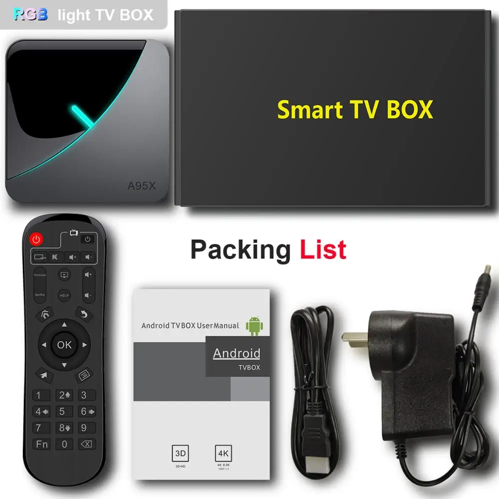 ТВ приставка A95X F3 RGB светильник на базе Android 9 0 Amlogic S905X3 4 ГБ 64 32 8K 60 кадров/с 2 4G/5G Wi Fi