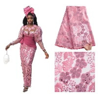 zhenguiru new hight quality pink african lace fabric sequined mesh french tulle lace nigeria fabric for women wedding dressa2366