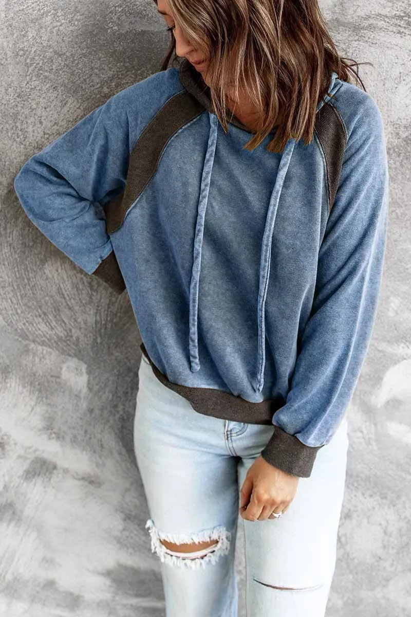 

Sweatshirt Women Spring Autumn Long Sleeve Loose Pullovers Hoodies Drawstring Design O-Neck Color Matching Woman Clothing Tops