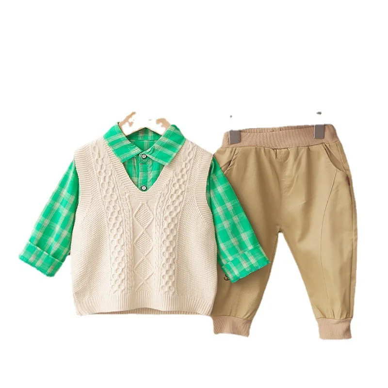 

2021 Spring Autumn Boys 3pcs Suit Baby Kids Children Casual Clothing Set Including Vest+ Blouse+ Pant
