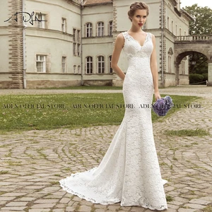 Женское свадебное платье-Русалка ADLN, очаровательное платье без рукавов с V-образным вырезом и вышитый бисером кружева для невесты на заказ, 2021