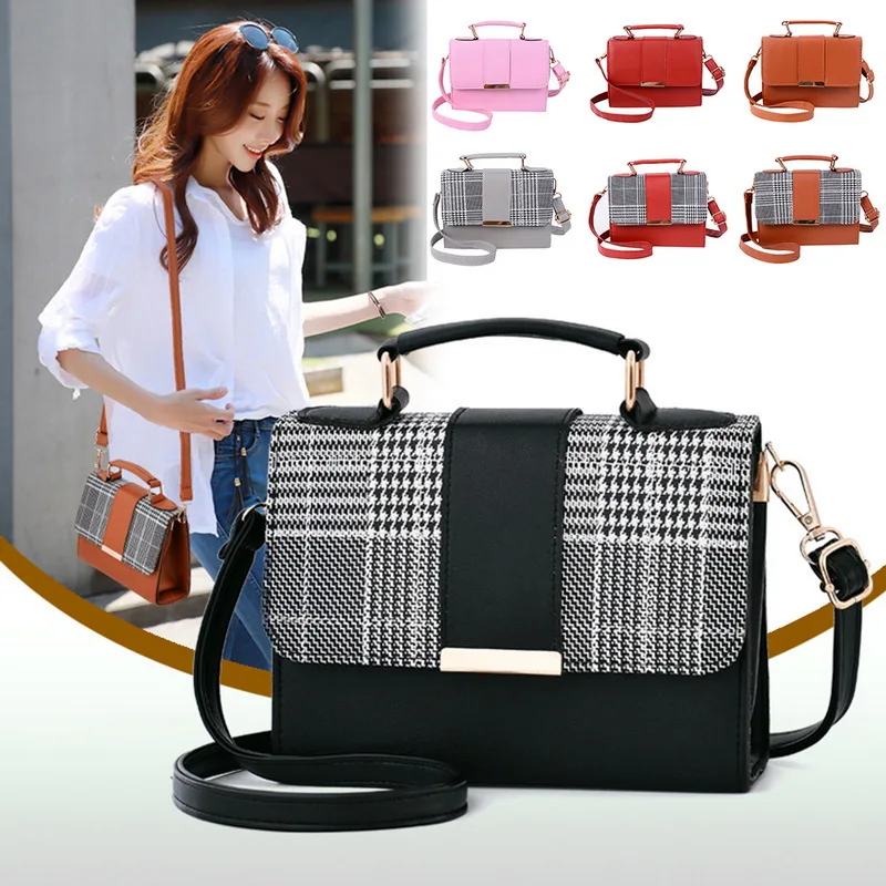 New Retro Plaid Small Square Top Handle Tote Messenger Bags Women Fashion Shoulder Leather Bolsa Feminina Crossbody Handbags | Багаж и