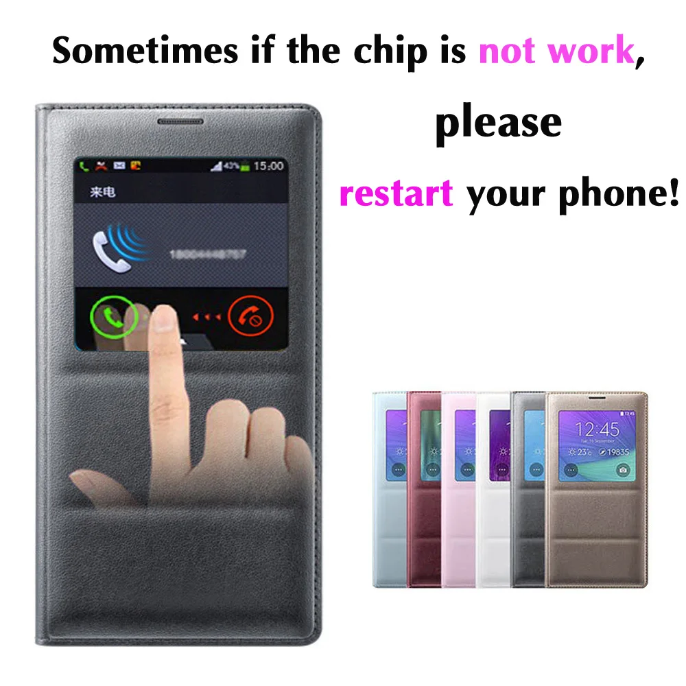 Smart  Flip Cover Leather Case For Samsung Galaxy Note 4 Note4 N910  N910H Phone Case Cover Smart View With Original Chip