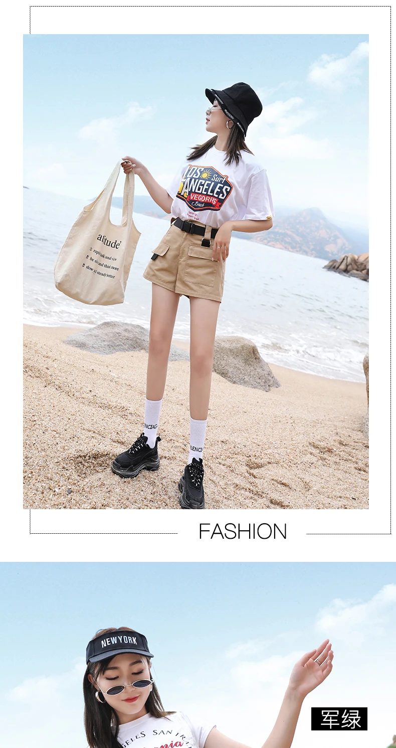 3XL Plus Size Women Summer Shorts With Belt Streetwear Cargo Shorts Feminino BF Style Army Green Short Femme AQ704