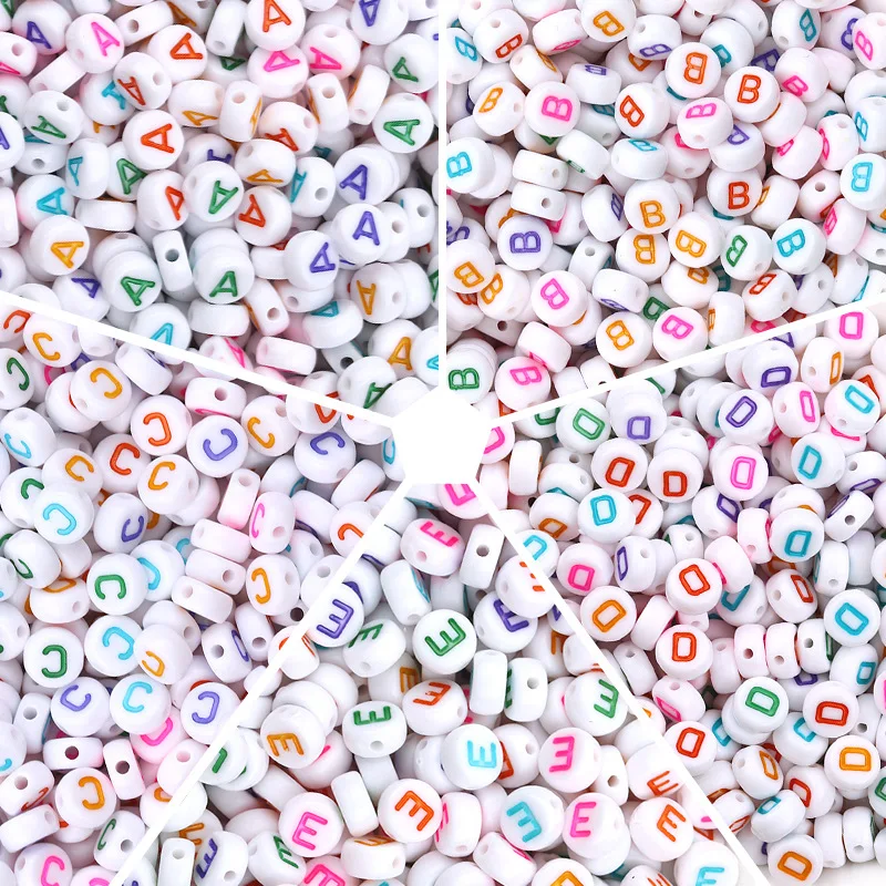 

White Color 7x4mm Acrylic 26 Letter Round Shape Hear Beads Alphabet Letter For Make Bracelet Necklace Jewelry Accessories