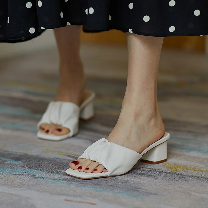 

MEMUNIA 2021 New Arrive Slipper Women Shoes Thick High Heels Summer Slipper Elegant Simple Casual Party Shoes Ladies