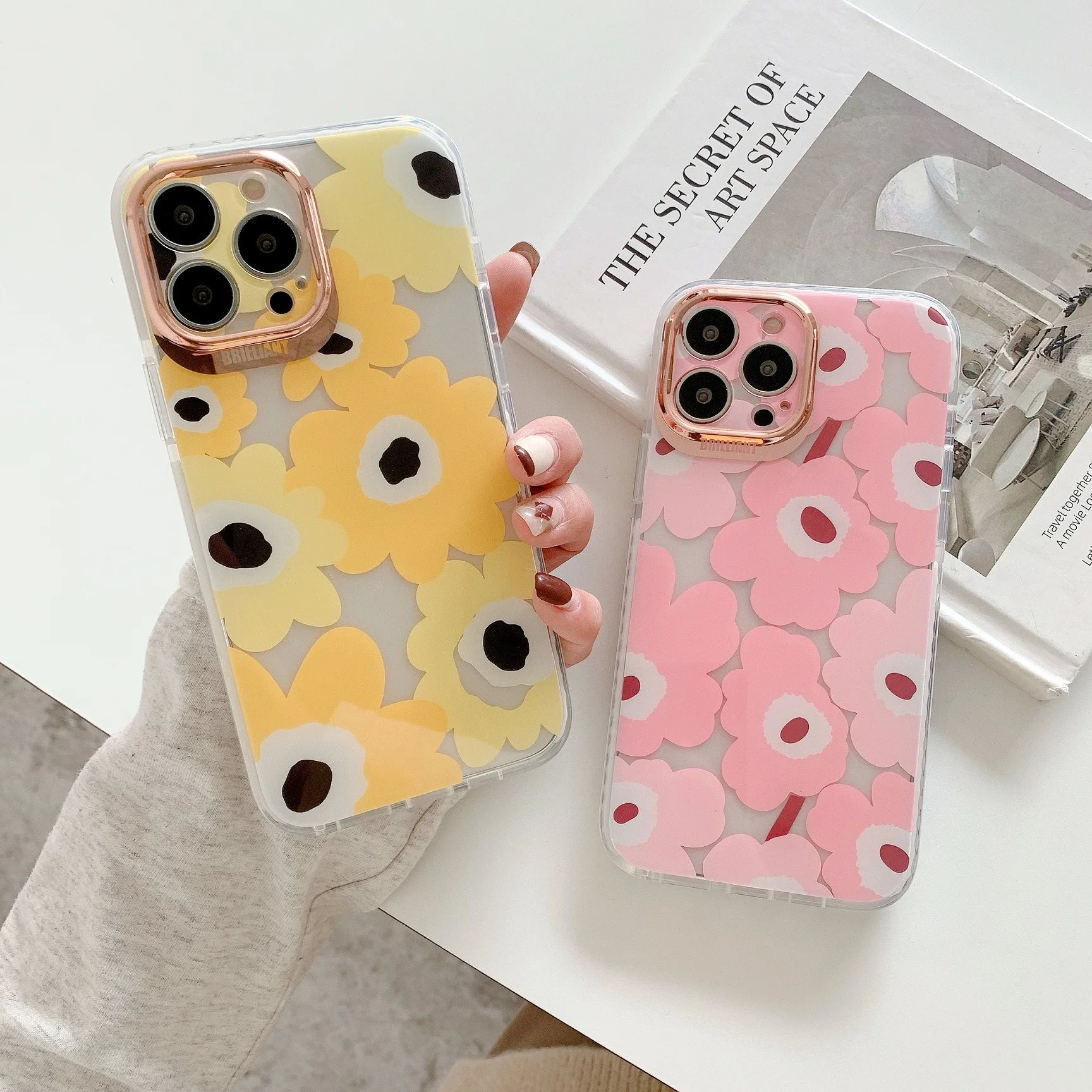

Phone Case For iPhone 7 8 SE 2020 Plus X XS XR 11 12 13 Pro Max Electroplated Flowers Love Heart Transparent Silicone IMD Cover