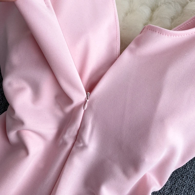 

FTLZZ Sexy Deep V-neck Club Mini Dress Women Backless Draped Sleeveless Slim Bodycon Dress Female Asymmetrical Party Vestido