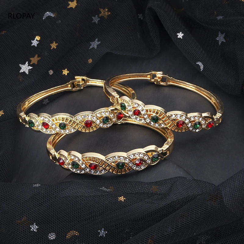3 шт. роскошные золотые браслеты с Стразы женские боковые Открытые Браслеты