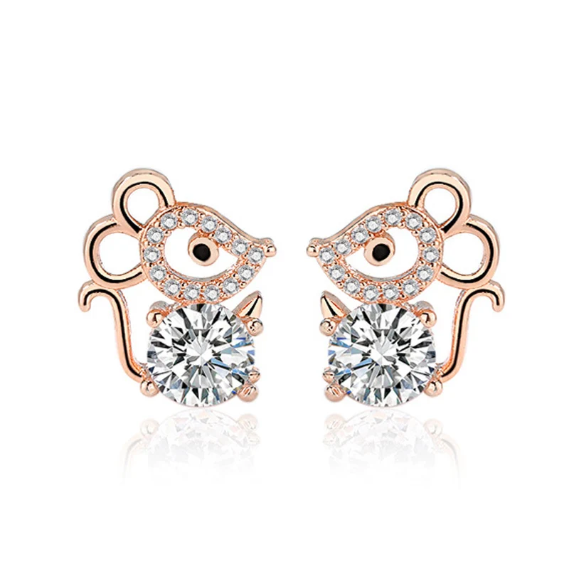 

Cute Little Mouse Women Earring Stud Korean Fashion Hight Quality Animal Zircon Stone Young Girl Ear Stud Jewelry Gift Accessory