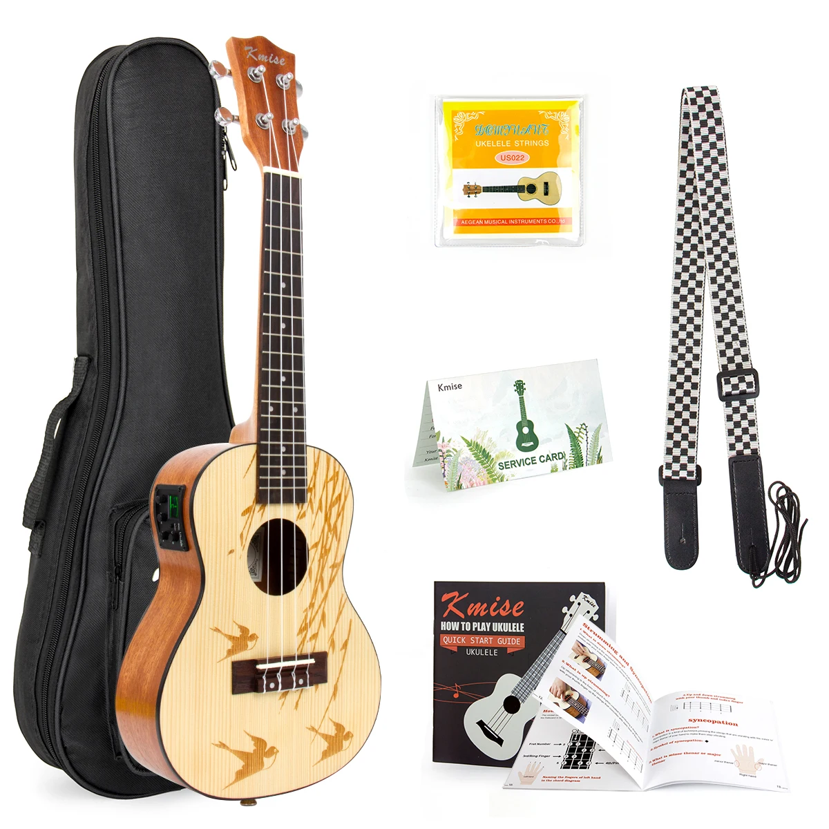 

Kmise Concert Ukulele Solid Spruce 23 inch Ukelele Guitar Uke Kit w/ Strap Tuner String Gig Bag Instruction Booklet for Beginner