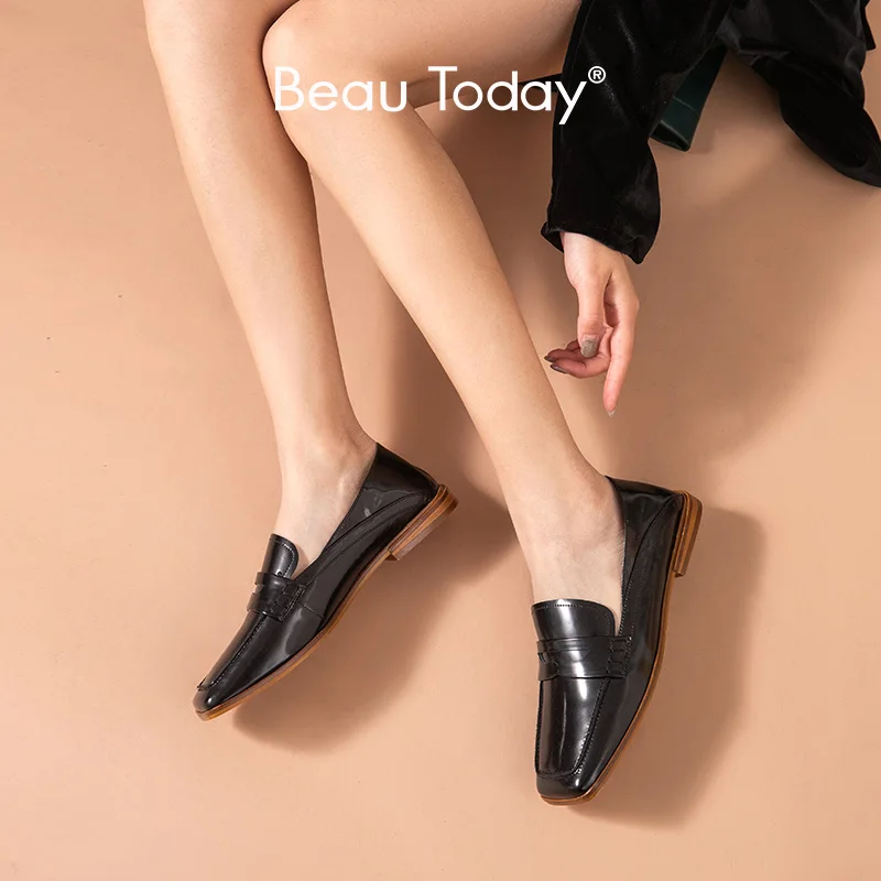 Женские лоферы без застежки BeauToday весенне-осенние мокасины из лакированной кожи