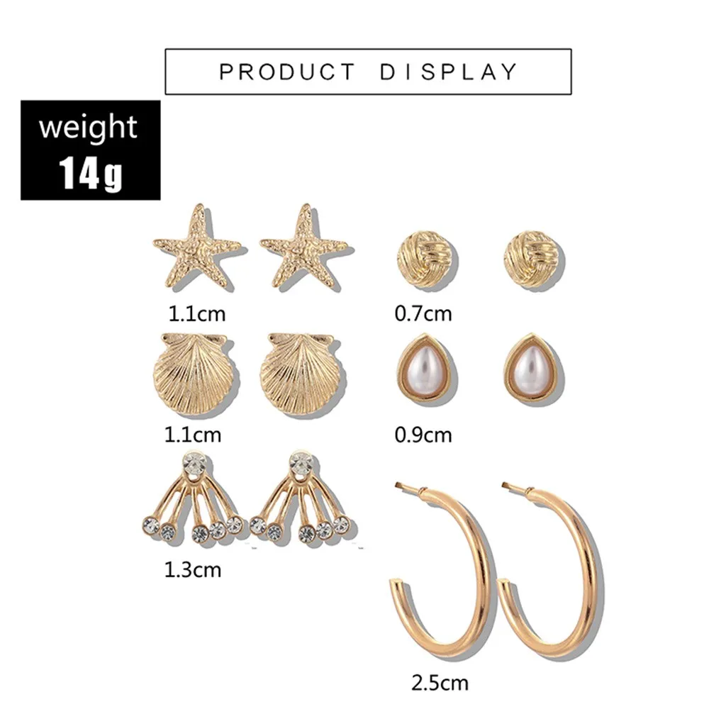 6 пар/компл. жемчужная раковина Морская звезда серьги наборы для Новинки женщин