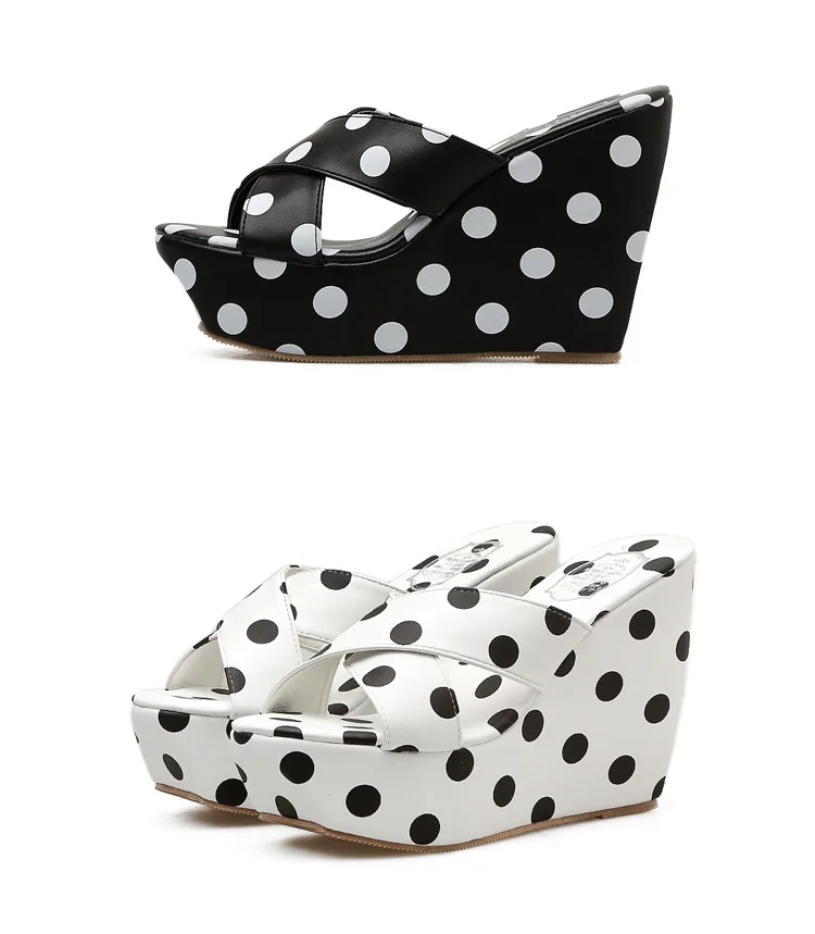 

2021 European and American Wave Point Cross-belt Thick High-heeled Women's Slippers Open-toed Wedge Sandals and Slippers