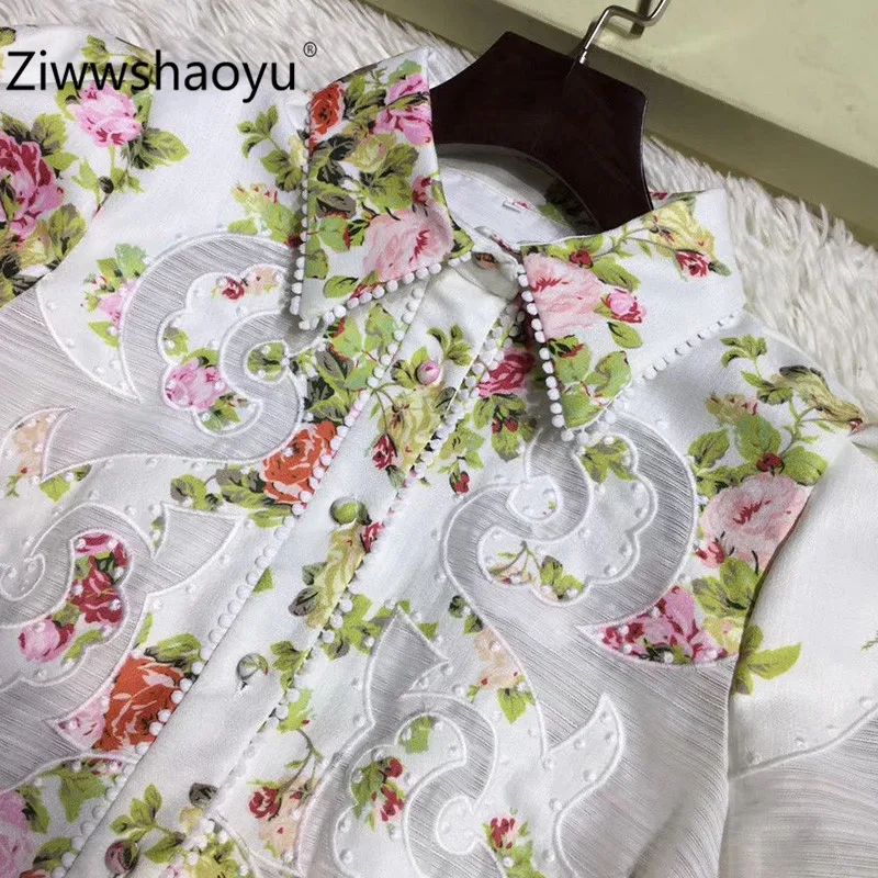 Ziwwshaoyu женские осенне-зимние Подиумные рубашки платье элегантный фонарь рукав цветочный принт вышивка Вечерние мини платья