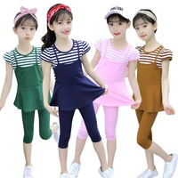girl sets childrens clothing suits summer girls sports suits cotton striped t shirtspants 2 pcs teen girls clothes 4 12year