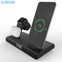 15w wireless charger for iphone 13 12 11 pro max mini 8 xs xr with clock fast charging station for apple watch 7 6 5 4 3 airpods
