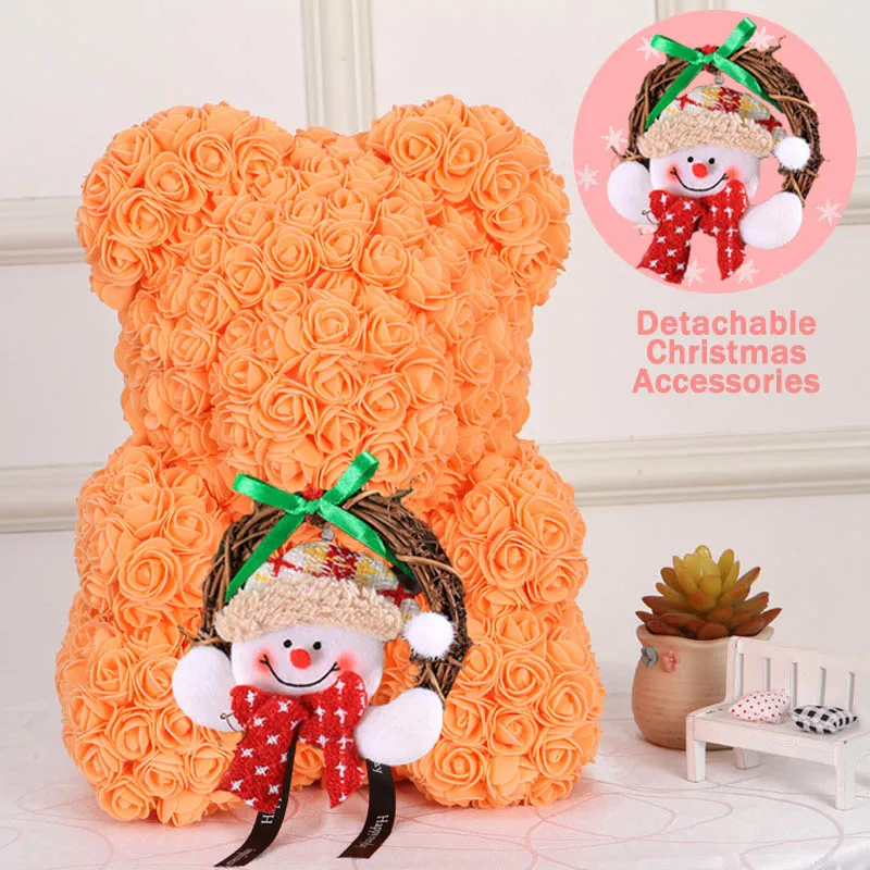 Christmas Gift 40cm Red Bear Rose Artificial Soap Roses Teddi Bear Eternal Flower Valentine Garland Gift Girl Friend Snowman