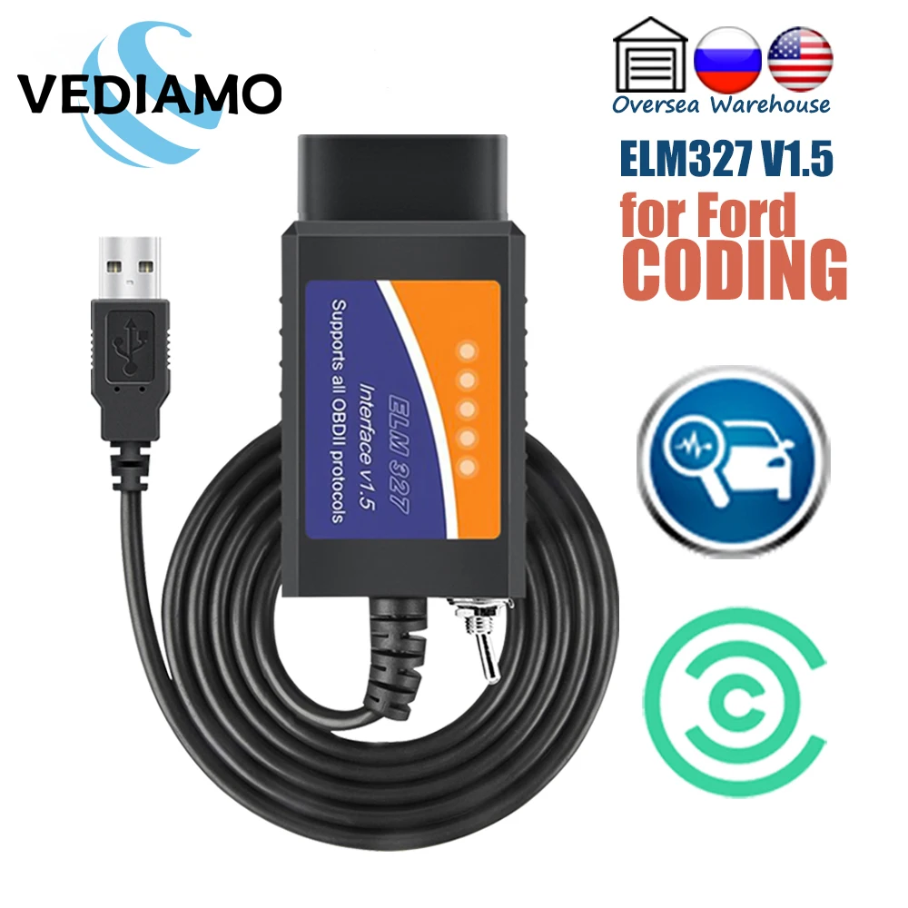 ELM327 USB V1.5 с HS / MS CAN переключатель для сканера FORSCAN OBD2 адаптер кодирования Ford