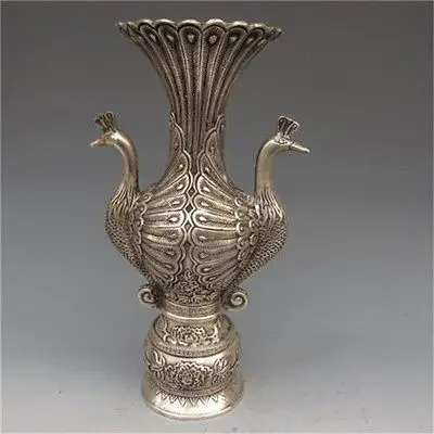 Китайская Серебряная бронзовая ручная работа 2 вазы в форме - Цена: 4 235,51 руб.