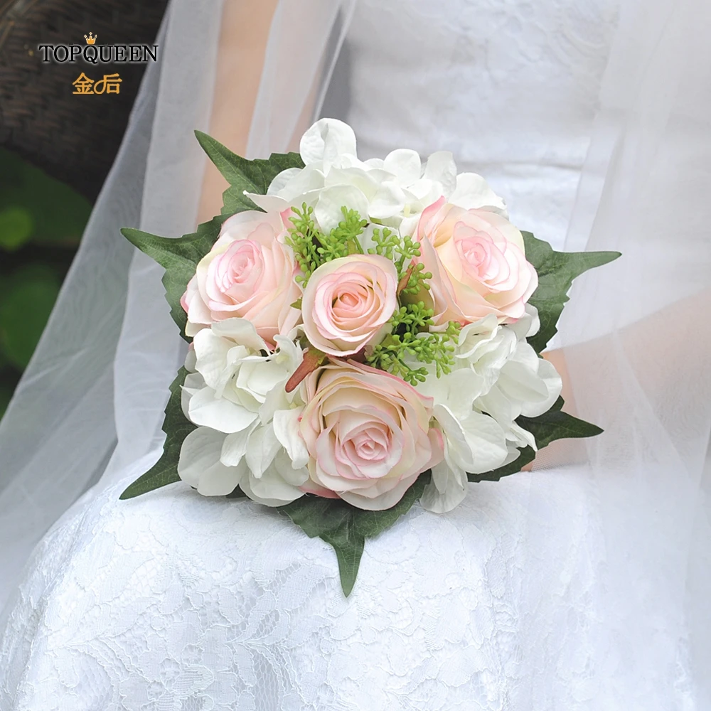 

TOPQUEEN Elegant Wedding Bridal Bouquet Red Rose Bridal Bouquet Burgundy & Cream Rose Wedding Bouquet Flower Wedding Decoration