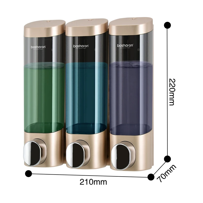 triple soap dispenser wall mount shampoo dispensers detergent shower gel bottle gold 300ml plastic bathroom accessories for home free global shipping