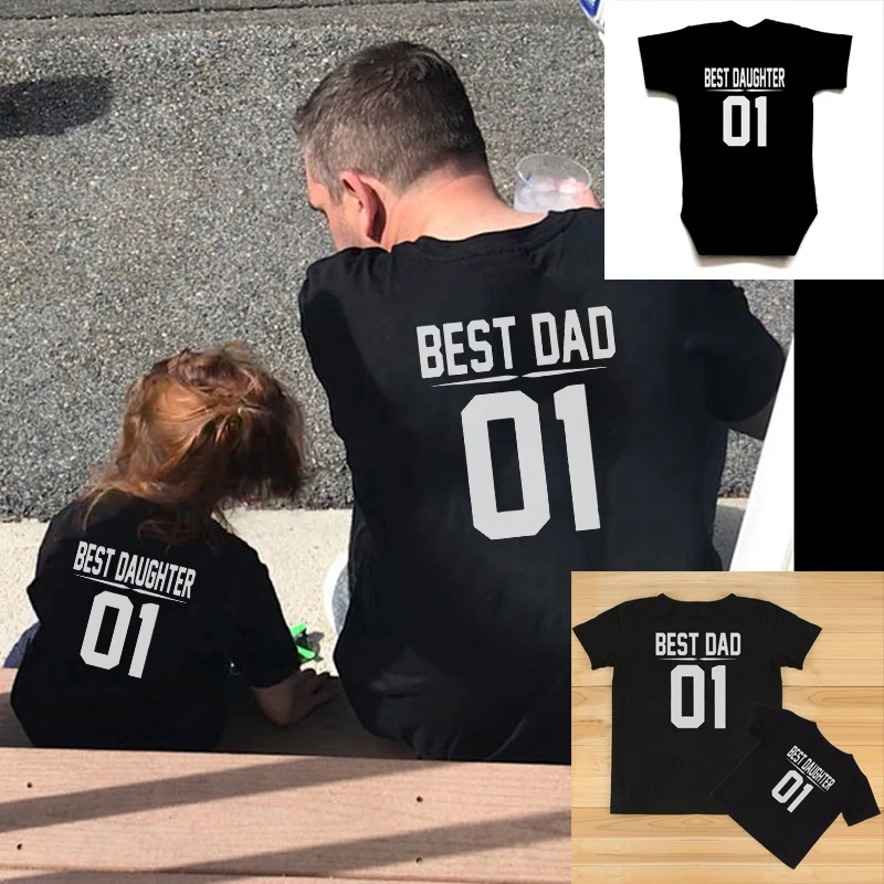 

Best Dad 01 Best Daughter 01 Daddy and Me Outfits Father and Daughter Kids Shirts Baby Girls Bodysuit Summer Family Look Clothes